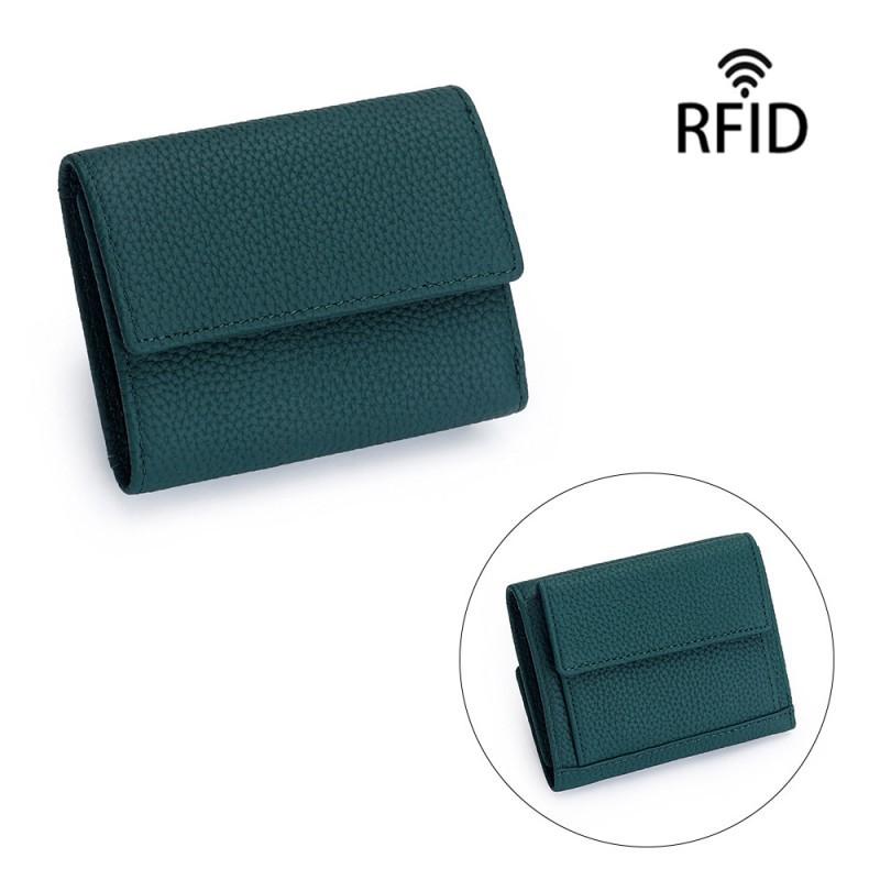 

Мини-кошелек из натуральной кожи, короткий, маленький, женский, с защитой RFID от размагничивания, многофункциональный, кошелек для монет, коровья кожа 10x8x3.5cm зелёный