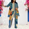 Women Plus Size Round Neck Long Sleeve Printed Layered Top Long Pants Two Piece Set