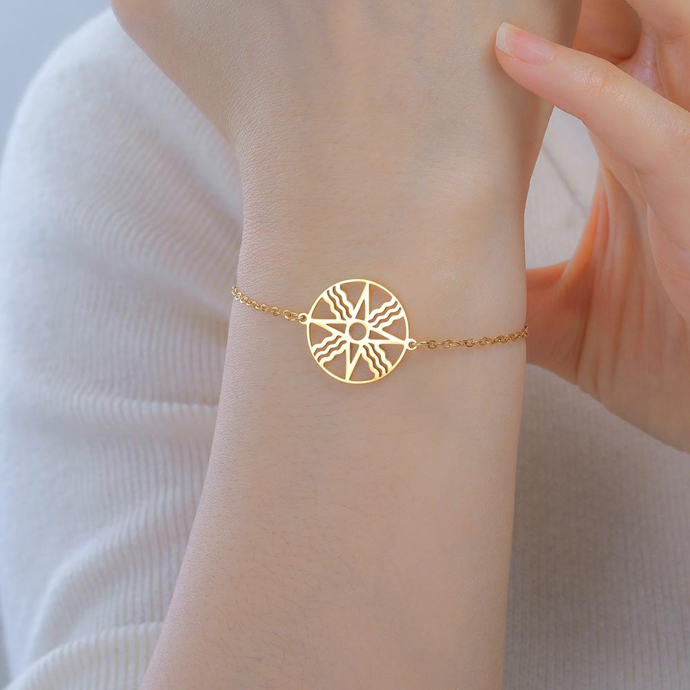 Dawapara Assyrian Star Bracelet Ancient Sumerian Sun Symbol Star of Shamash Charm Stainless Steel Mesopotamian Jewelry