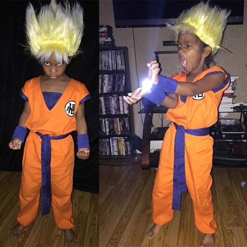 Kids Anime Son Goku Cosplay Costumes Krillin Training Clothes Superhero Outfits with Super Saiyan Wig Comic Con Party Costume