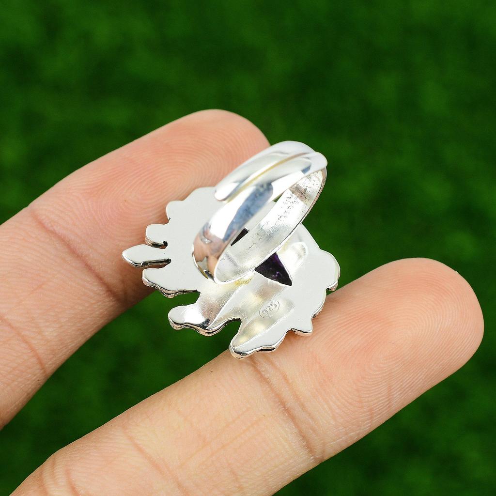 Gift For Her Natural African Amethyst Stackable Adjustable Ring 925 Silver