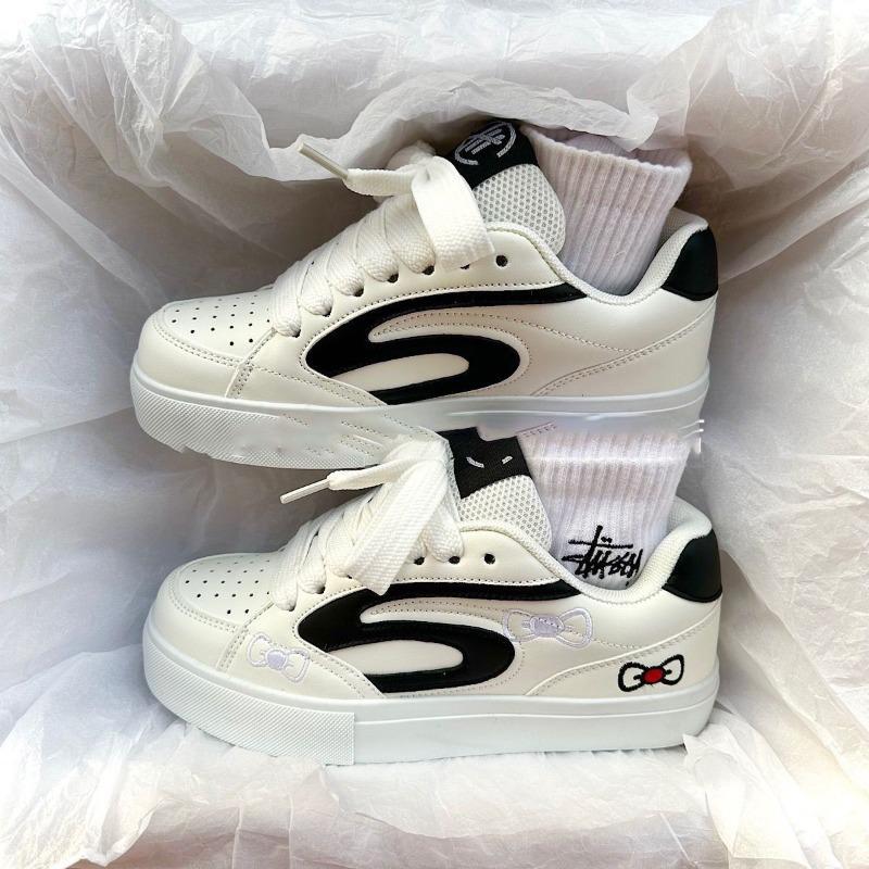 High-value Summer Skateboard Shoes, Men's and Women's Bread, Little White Shoes, Bow Design, New Casual and Breathable