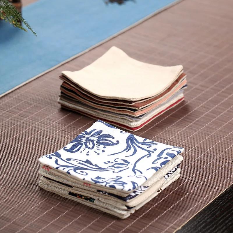 Cotton and Linen Kung Fu Tea Coasters Simple Solid Color Square Coaster Anti-scald Absorbent Heat Insulation Mat Home Mats