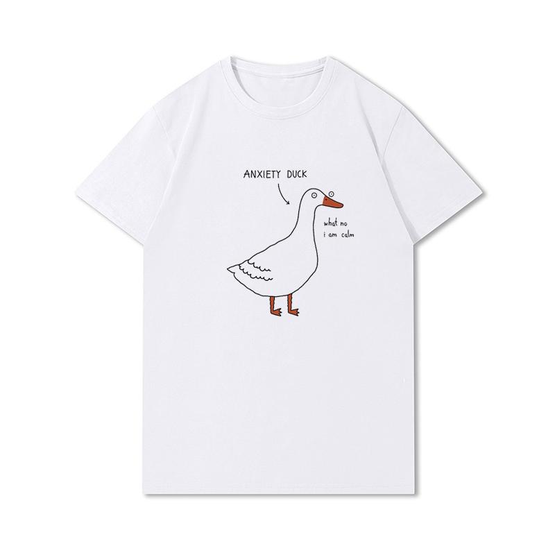 Letní trička větší velikosti pro ženy Whisling Duck Potištěné Neformální tričko s krátkým rukávem Topy 100% bavlna Oversize O Trička s výstřihem