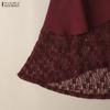 ZANZEA Women Elastic Waist Casual Lace Patchwork Irregular Pleated Skirts