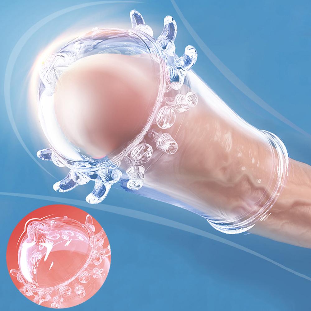 Reusable Condom Penis Extender Sleeve Male Enlargement Time Delay Spike G Spot Clit Massager Cover Condoms Adult Sex Toy