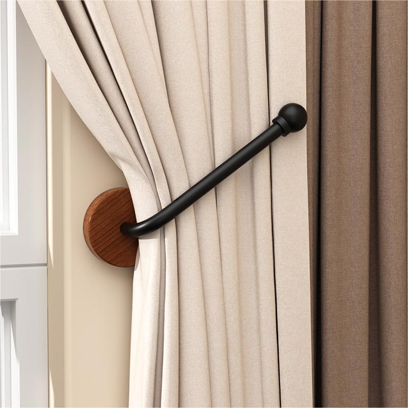 Solid Wood No-Drill Curtain Tieback & Hook - Windproof Holder for Windows & Doors