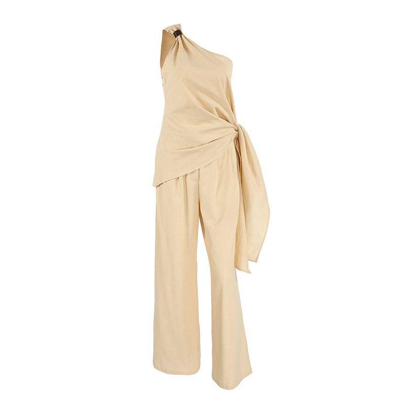 French-Style 2026 Summer Women's Outfit: Sleeveless Asymmetrical Tie-Up Tank Top and High-Waisted Long Pants Two-Piece Set