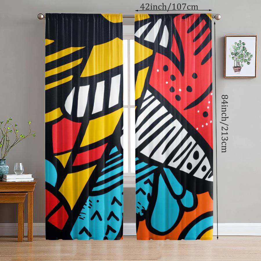 2 Pcs Geometric Graffiti Print Curtains,suitable for Bedroom,living Room Kitchen Decoration,home Decoration,window Decoration