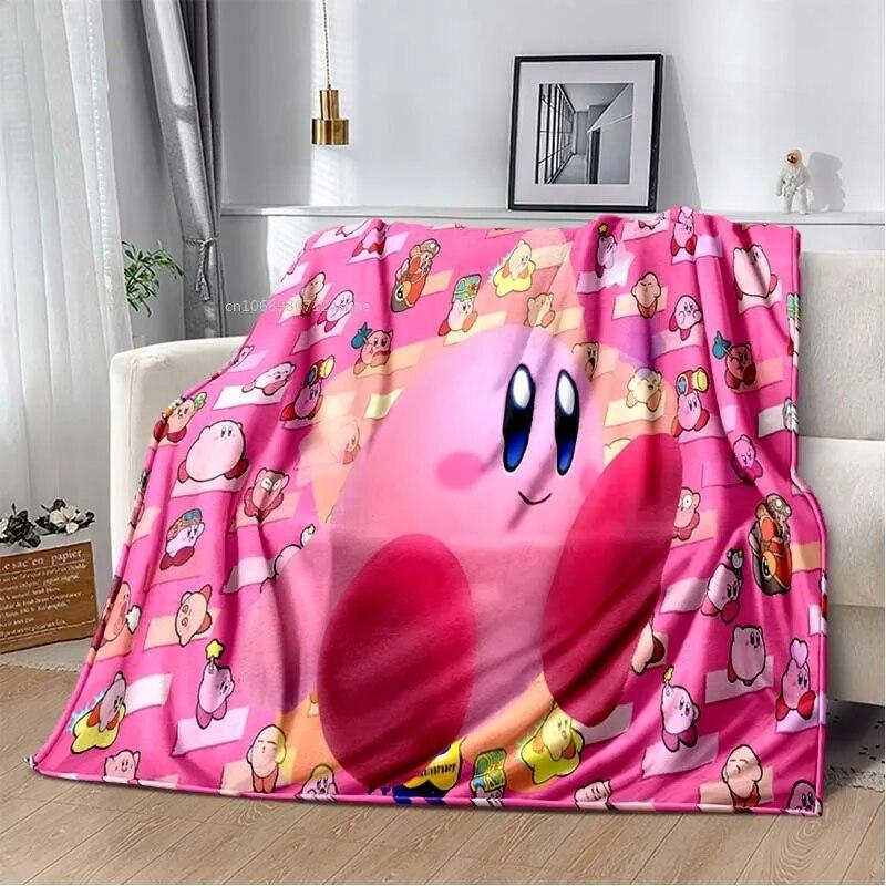 Kawaii Kirbys Pătură de flanel Cadou pentru copii, fete, roz, artă de desene animate, ușoare, calde, cadou de zi de naștere