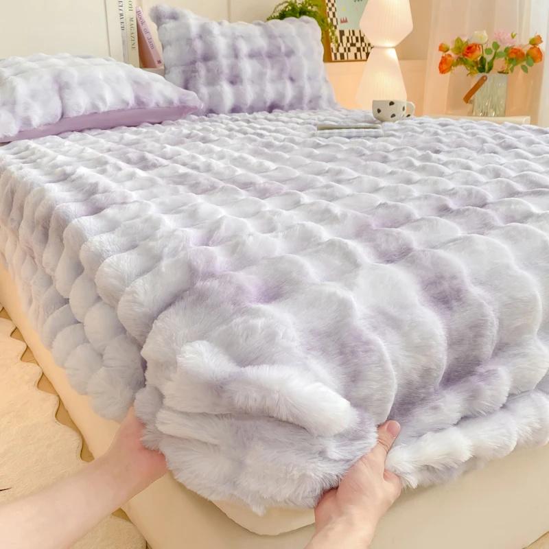 Flauschiges Plüsch Spannbettlaken für Winter Einfarbig Kaninchenfleece Bettlaken mit Gummizug Winter Warm Verdicken Matratzenschoner