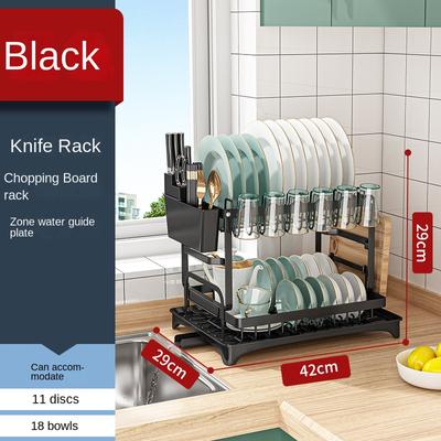 2 Tiers Kitchen Dish Bowl Drainer Storage Rack With Chopstick Cage Space Saver Kitchen Counter Organizer Tableware Drainboard