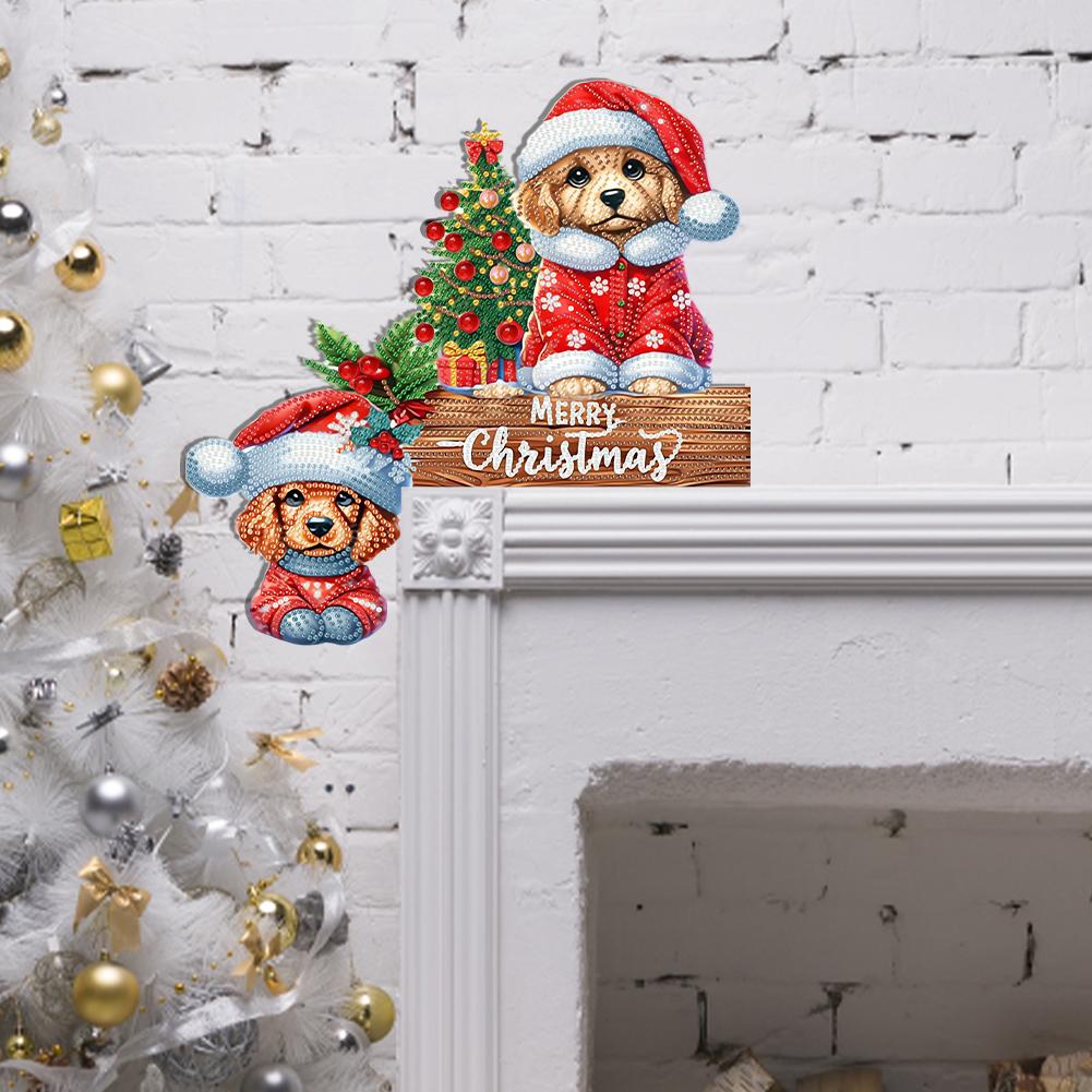 

DIY Xmas Diamond Painting Wooden Door Decoration for Feiend Gifts (Santa Puppy) United States