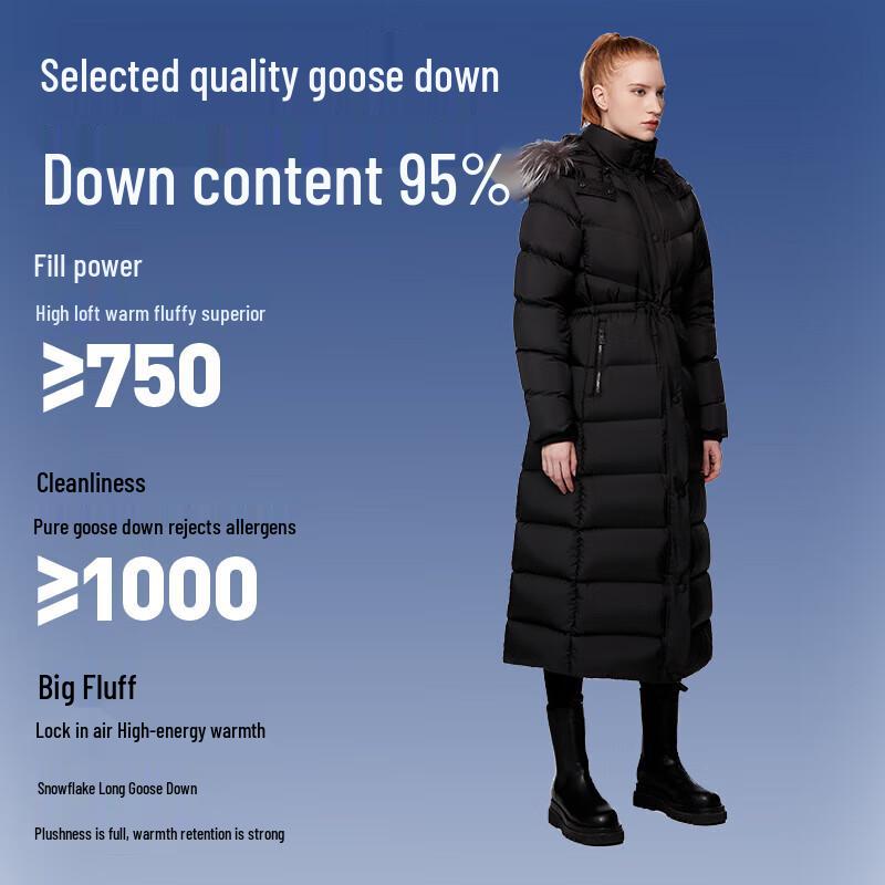 HALTI Women's Snowfield White Long Hooded Warm Goose Down Jacket HDTEA28230S