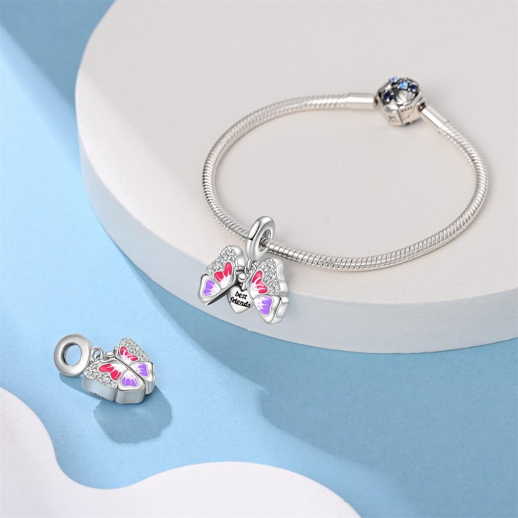 Charms Original Copper Pink Butterfly Pendant Beads Fit Bracelet Diy Fine Gift Women Delicate Jewelry Accessory