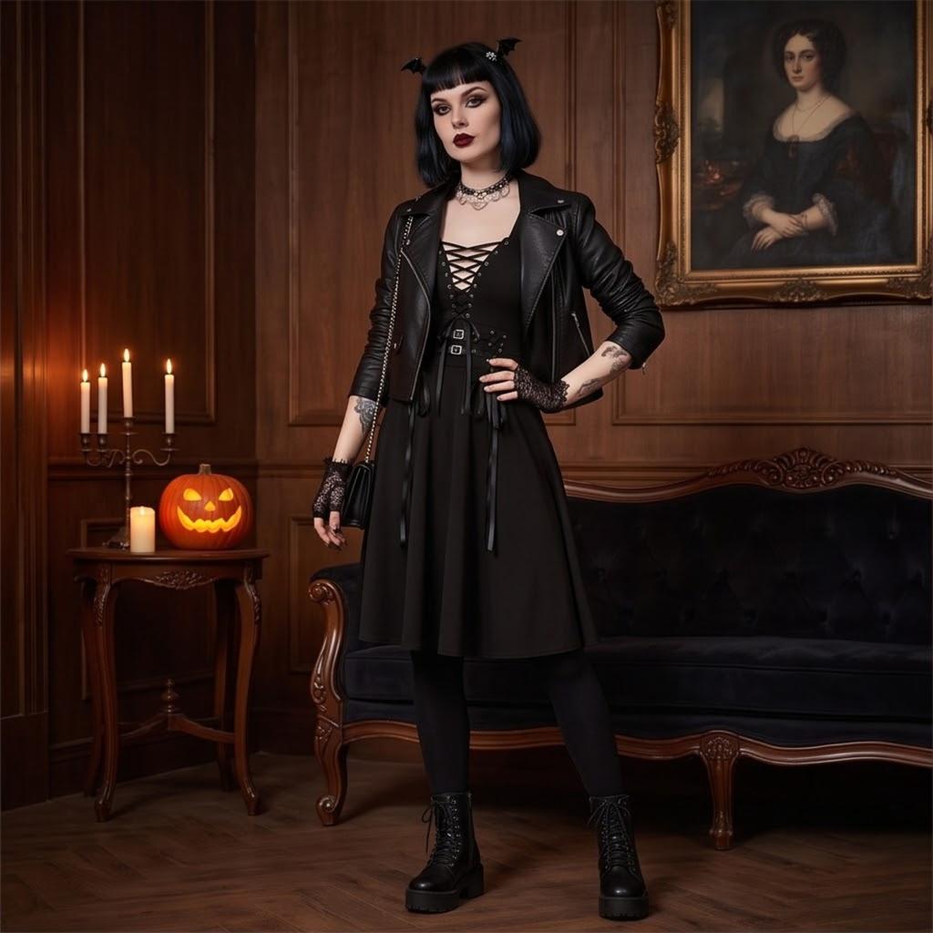 Women's Gothic Color Dress with Cross
