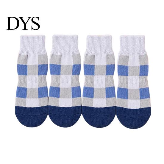 Non-slip Cotton Paw Grips 4Pcs Plaid Dog Socks, Anti-Slip Pet Covers with Adjustable Socks to Prevent Scratching Straps, Breathable Ribbed Protectors