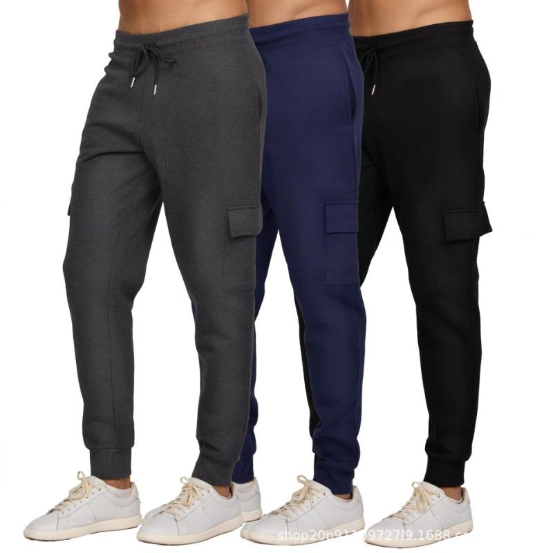 Multi-pocket men's casual fitness trousers fleece corset sports overalls running trousers