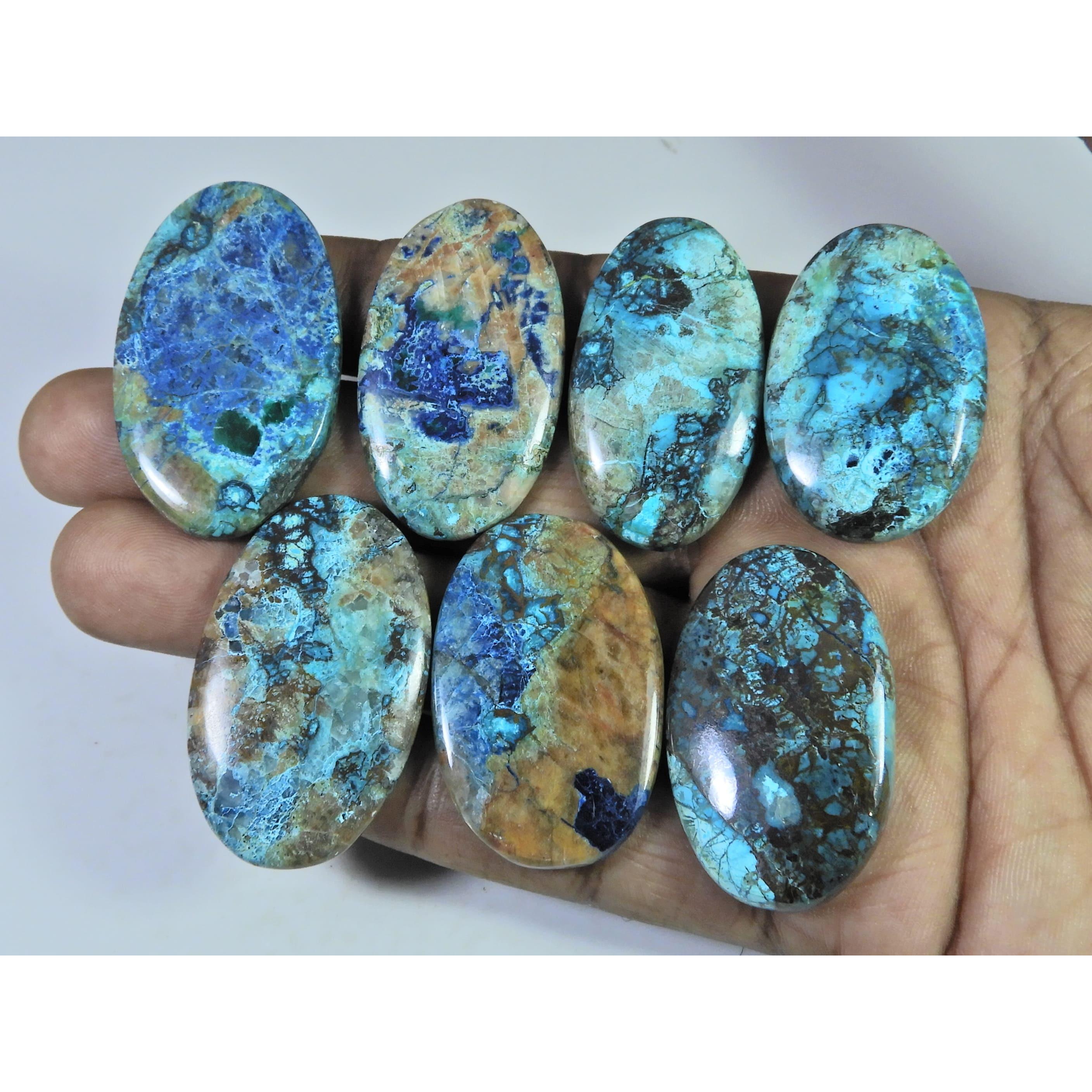 

349Cts.. Natural Shattuckite Azurite Oval Cabochon Loose Gemstone 07Pcs Lot C-563