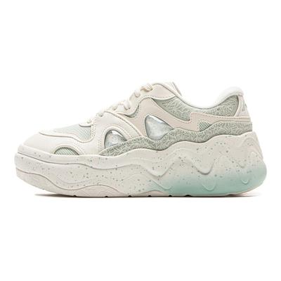 Li Ning Cheese 3.0 Classic Versatile Retro Thick Sole Rebound Non-Slip Wear-Resistant Low-Top Skate Shoes Women Sneaker White Green AGCV154-5