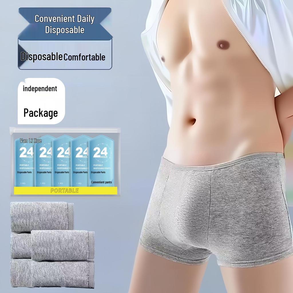 Sterilized Disposable Men's Boxer Briefs for Travel - Individually Packaged Wash-Free Daily Shorts.