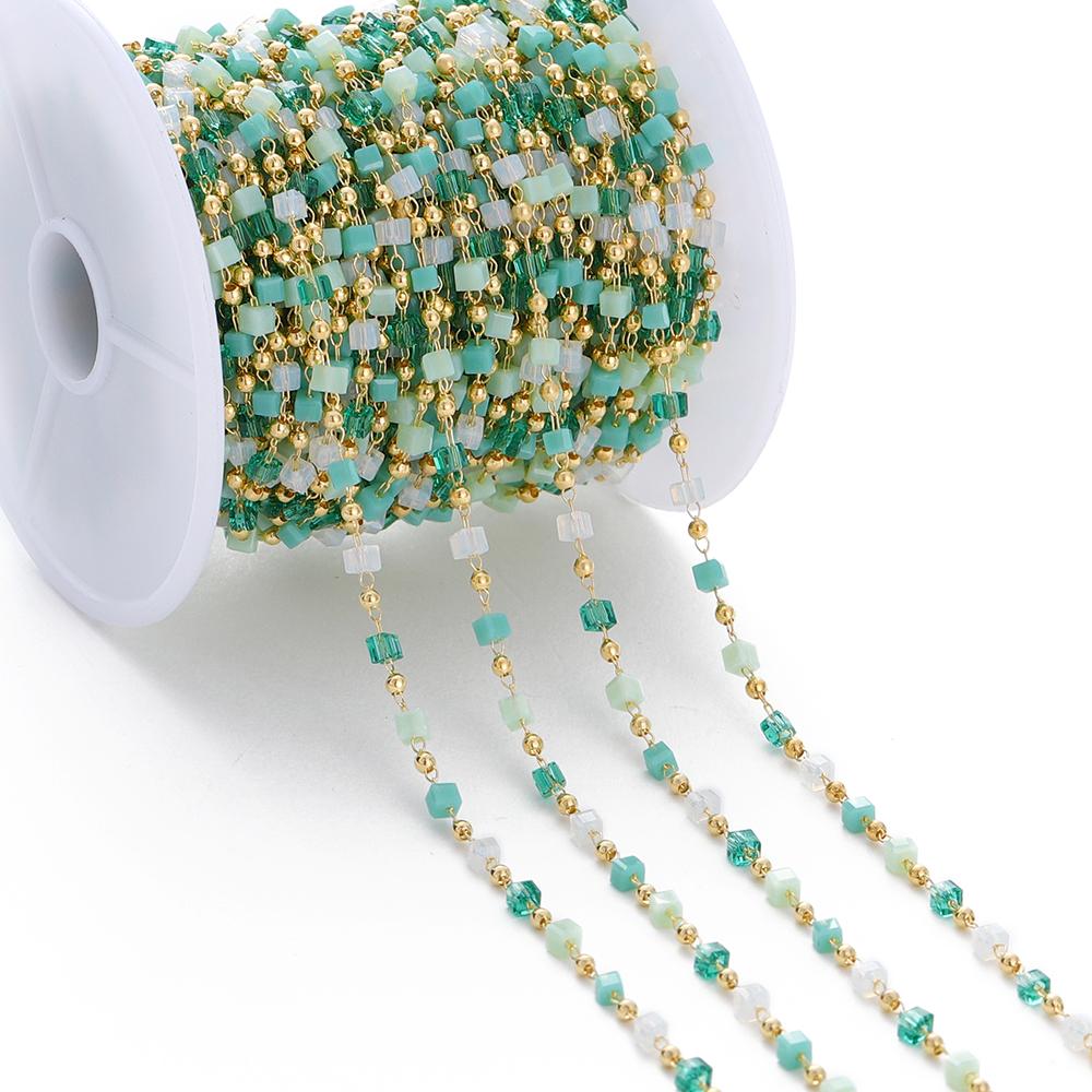 

1Meter Colorful Cube Stone with Copper Beads Chains Necklace Chain for DIY Anklet Bracelets Handmade Jewelry Making Accessories