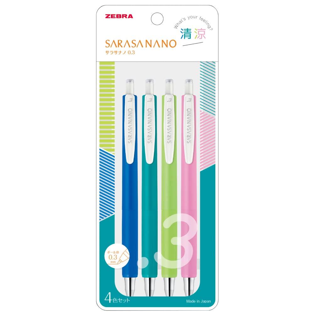 Zebra Sarasa Nano Gel Ballpoint Pen, 0.3mm, 4-Color Set, Refreshing, JJH72-4C-SE