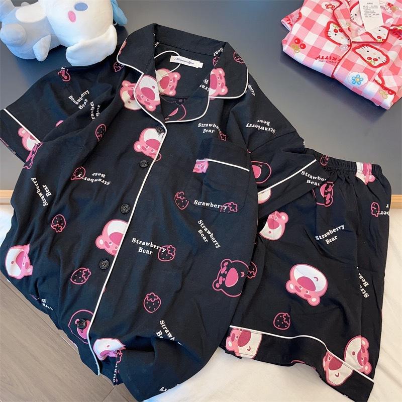 

Internet celebrity new strawberry bear print pajamas women s summer short-sleeved shorts two-piece set women s casual and comfortable loungewear S