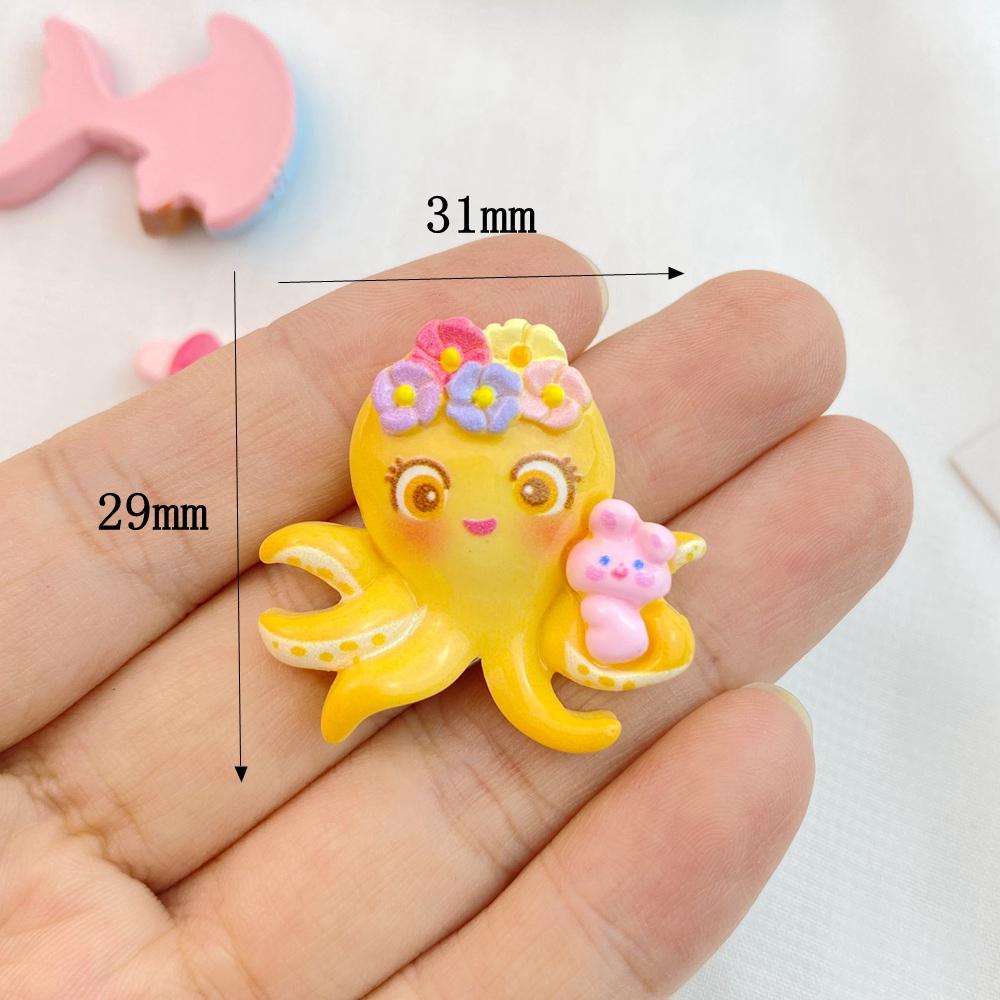 7Pcs New Cute Mini Cartoon Whale, Octopus, Turtle, Seahorse Series Flat Back Ornament Jewelry Bows Accessories