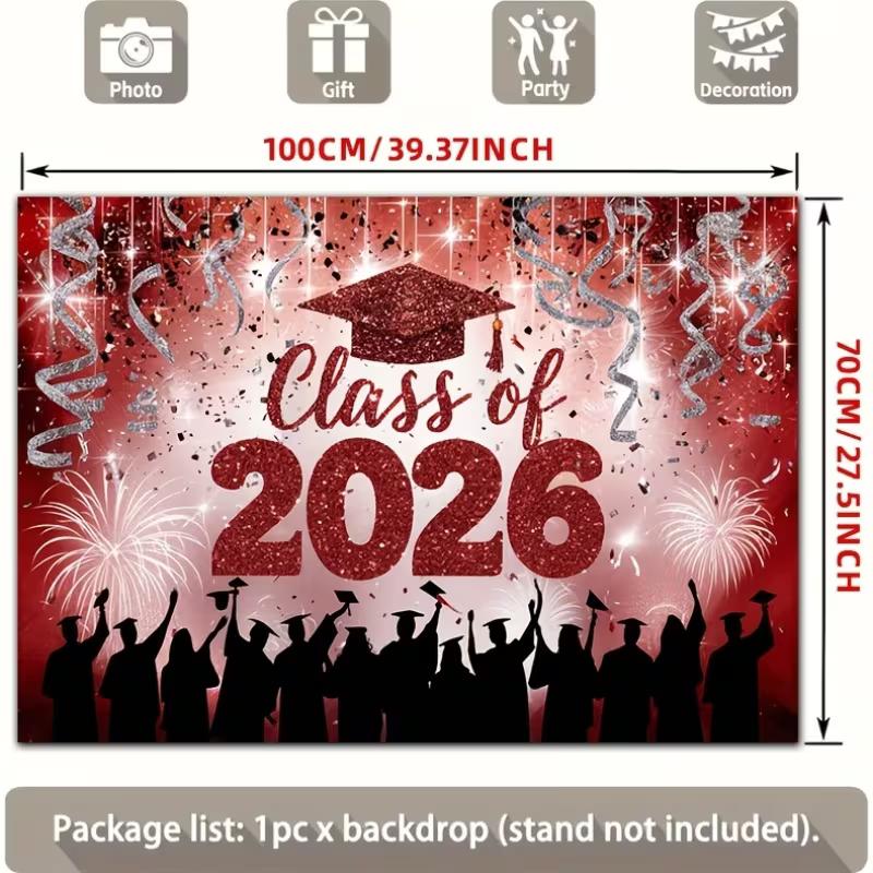2D Class of 2026 Red Graduation Backdrop 100x70cm Party Photoshoot Banner