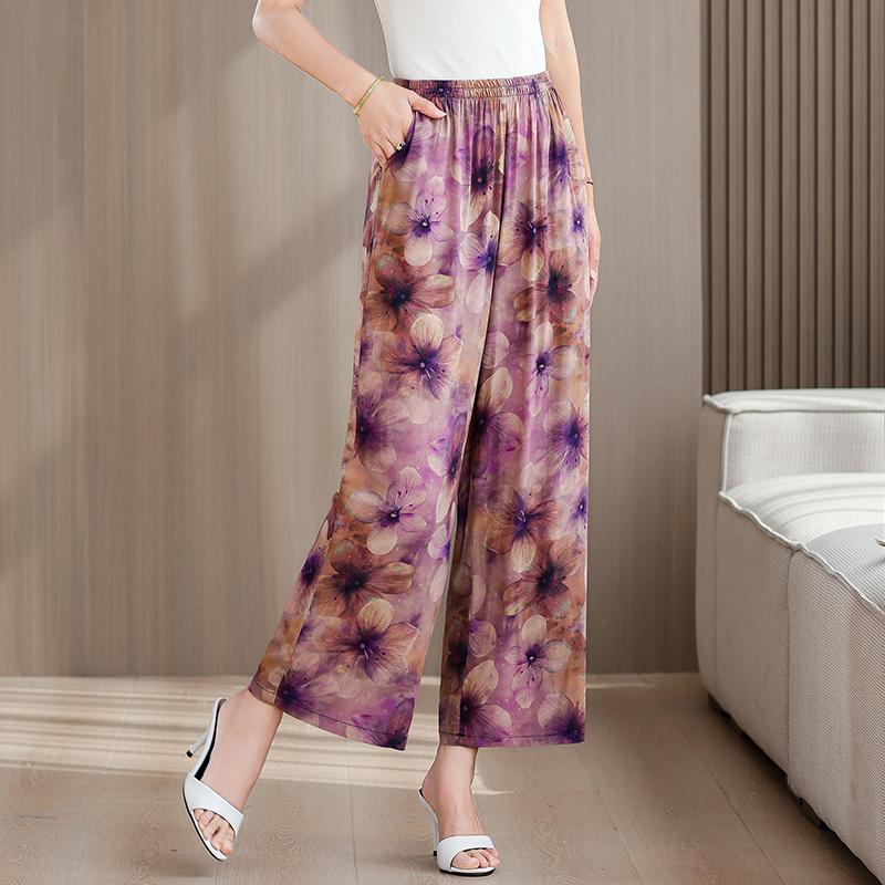 Pantaloni Estivi da Donna Taglie Forti a Vita Alta Larghi Vintage Abbigliamento Elastico in Vita Pantaloni Estivi
