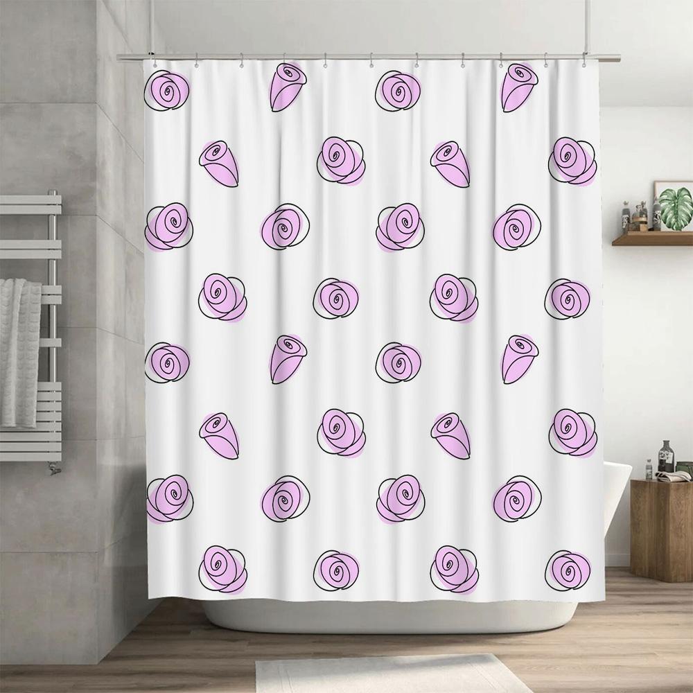 Seashell Printed Shower Curtain Pink Floral Design for Bathroom Decor Home Textiles Customizable Size Available (180cmx180cm)