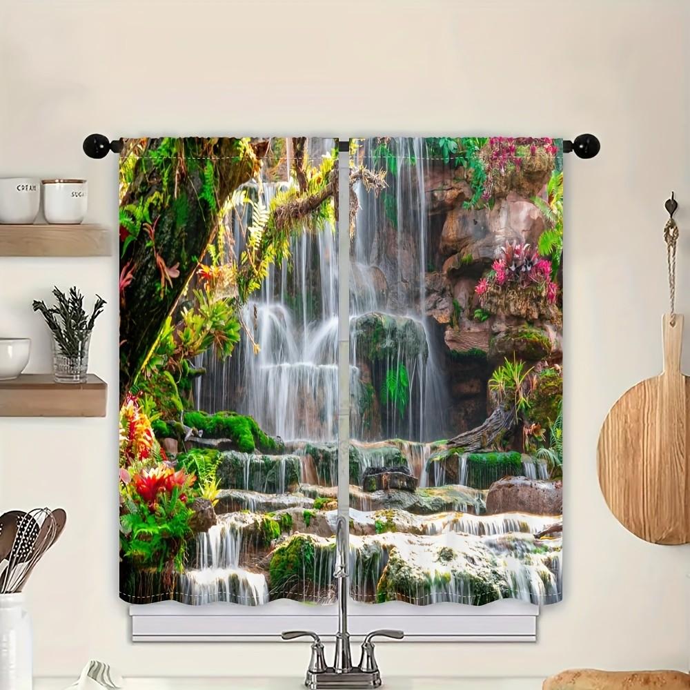Set Of 2 Vibrant Waterfall Nature Print Curtains Privacy Polyester Living Room Bedroom Tropical Home Decor Curtain With Light Blocking Perfect For