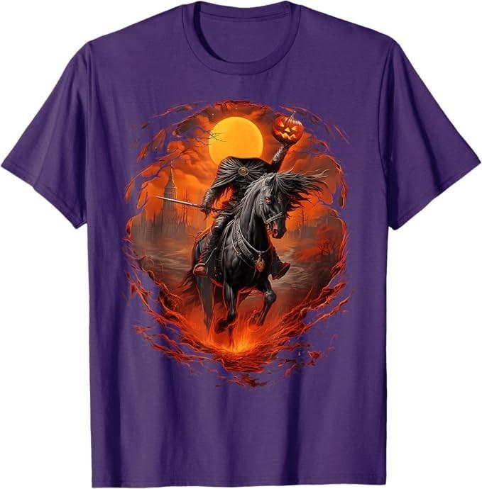 Scary Pumpkin Headless Horseman Halloween T-Shirt S