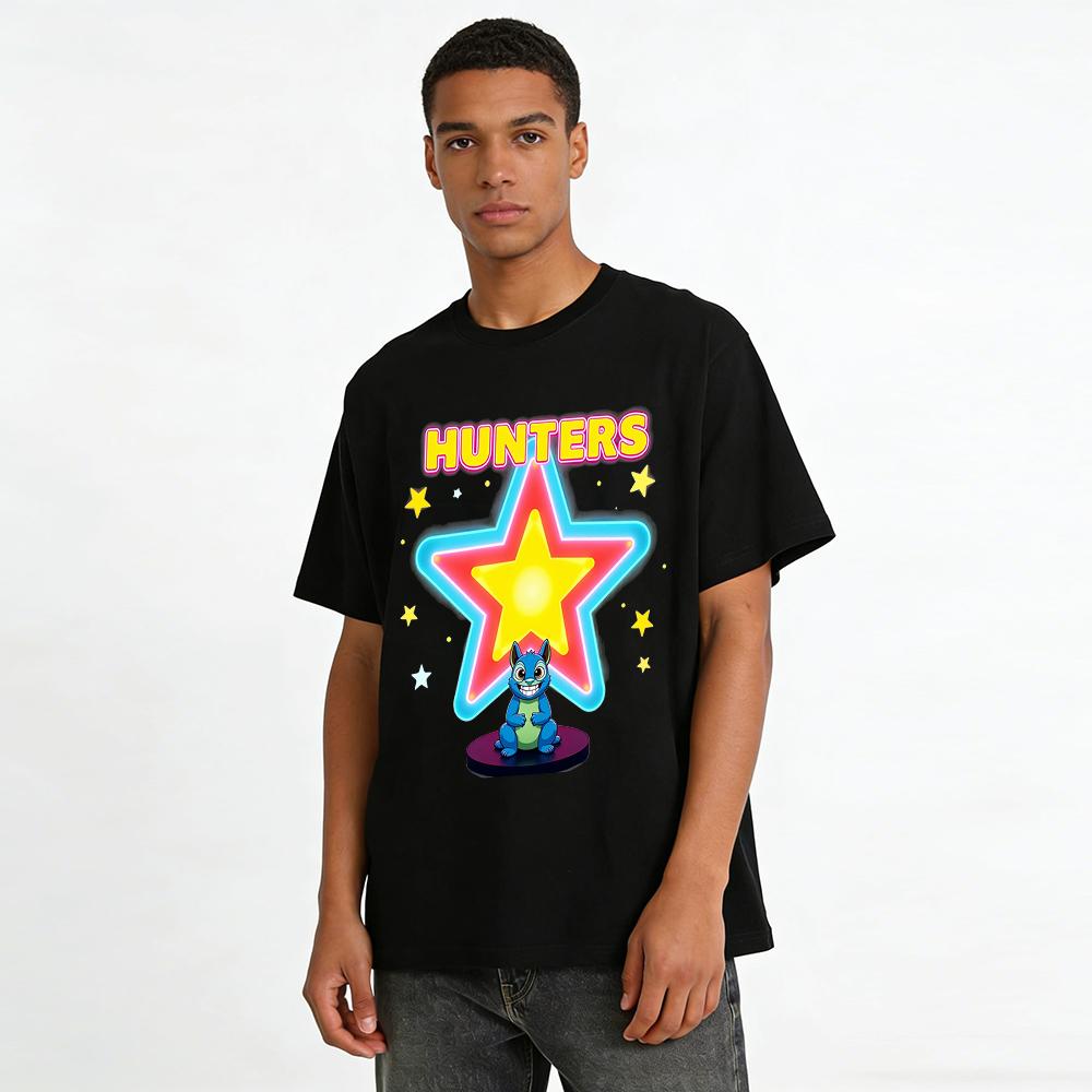 Cute Star Hunter Blue Monster Print Casual T-shirt Unisex Daily Comfort Breathable Top Pure Cotton T-shirt