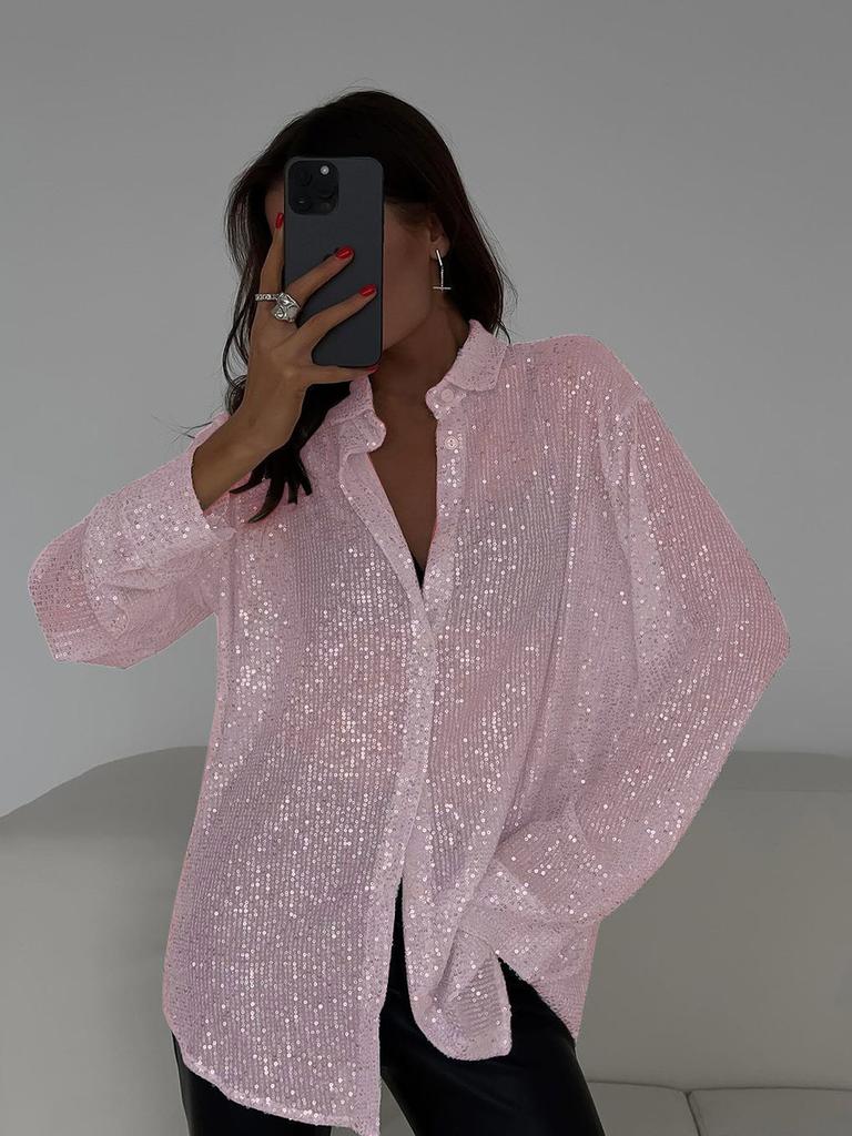 New Spring & Summer Pearl Beaded Top Cardigan with Stand Collar Long Sleeve Women's Shirt Jacket Basic Style