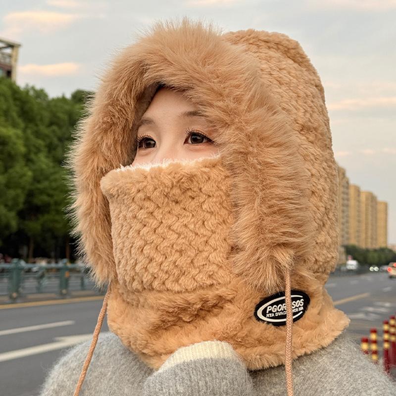 Winter Warm Lei Feng Hat, Windproof Face Shield, Fleece Cold-proof Face Mask, Neck Scarf Integrated Cycling Windproof Hat