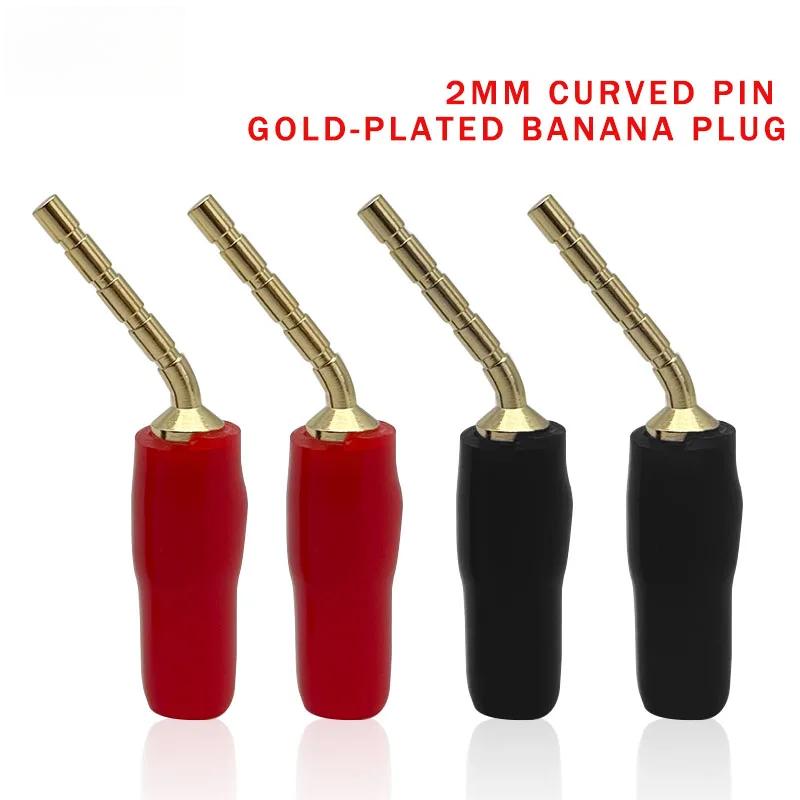 20Pcs Red Black Curved Pin 2mm Banana Plug Connector Right Angle Banana Male Plugs Audio Speaker Wire Cable Connectors