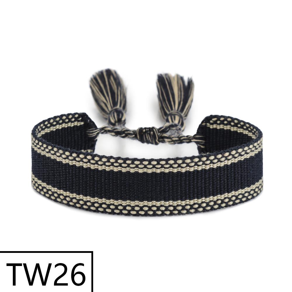 Handmade Bohemian Embroidered Logo Tassel Bracelet - Ethnic Style Friendship Band