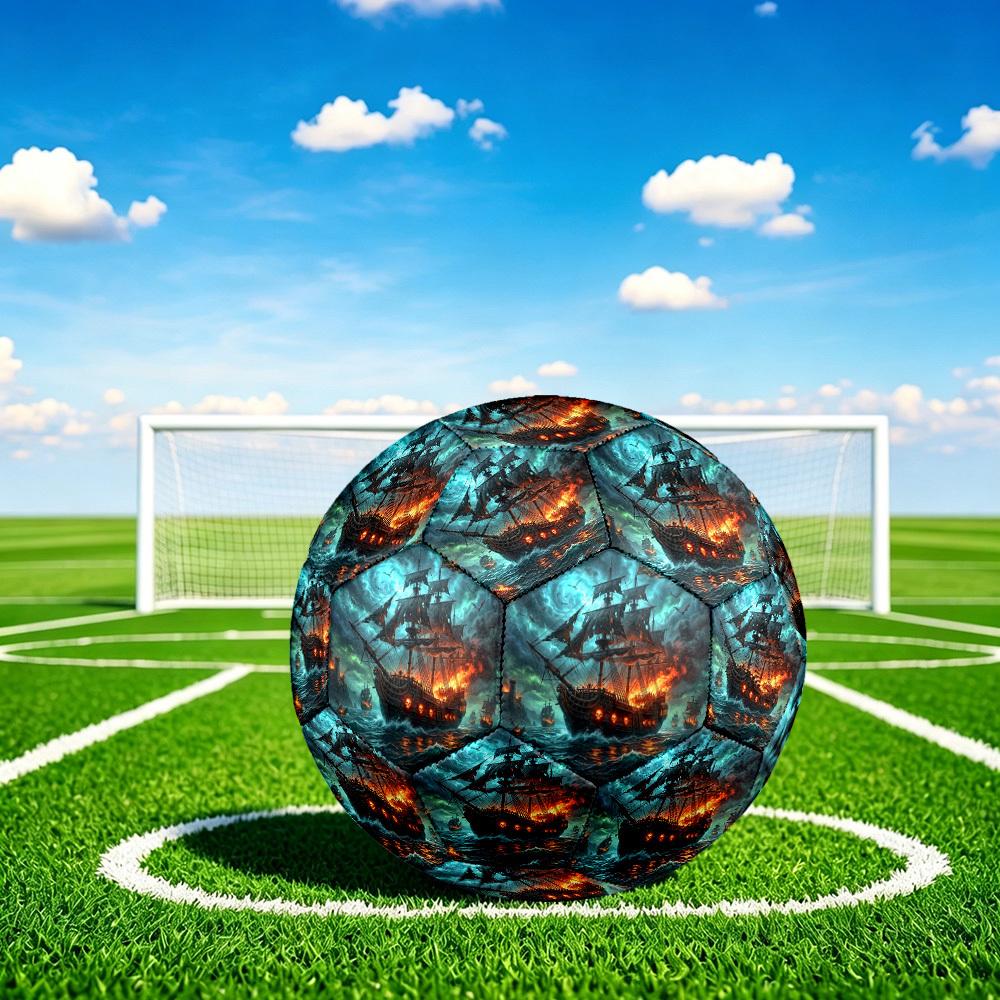 1pc Pirate Ship Storm Theme Soccer Ball Football, Size 5, Lightweight PVC, Outdoor Training Soccer Ball,Sports Gift T61413