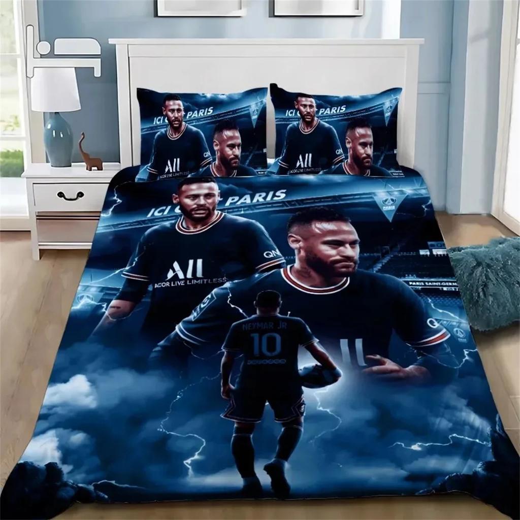 Love Football Star Pattern Printed Set,1 Duvet Cover And1/2 Pillowcases,( No Core) Soft And Comfortable Bedding Set 2/3-Piece