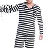 Uniform Więźnia Kostium Więźnia dla Dorosłych, Damska Mini Sukienka w Paski, Męska Góra Munduru Więziennego Spodnie, Kostium Halloweenowy z Kapeluszem i Mankietami Spodnie