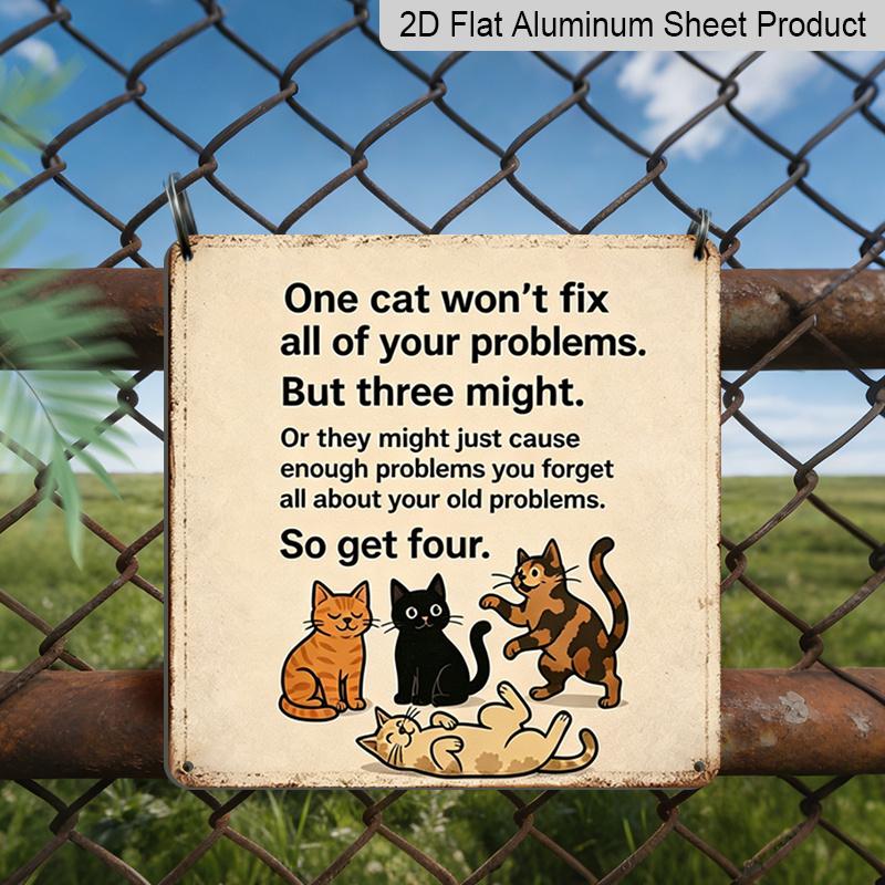 

2D Flat, 1pc Vintage Aluminium Metal Sign, Outdoor Decorative Wall Sign, Retro Tin Sign Style, Multiple Cats Humor Decor, So Get Four , Home Wall 20*20cm