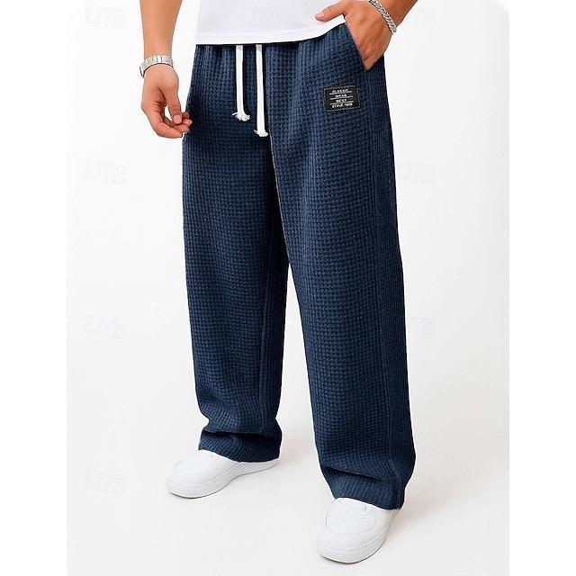 Herren Sommer Freizeithose - Einfarbige, Vielseitige Waffelstruktur, Lange Hose M dunkelblau