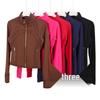 In Stock: Women's Gold Slim-Fit Yoga Jacket with Short Stand-Up Collar - Breathable Fitness Outerwear