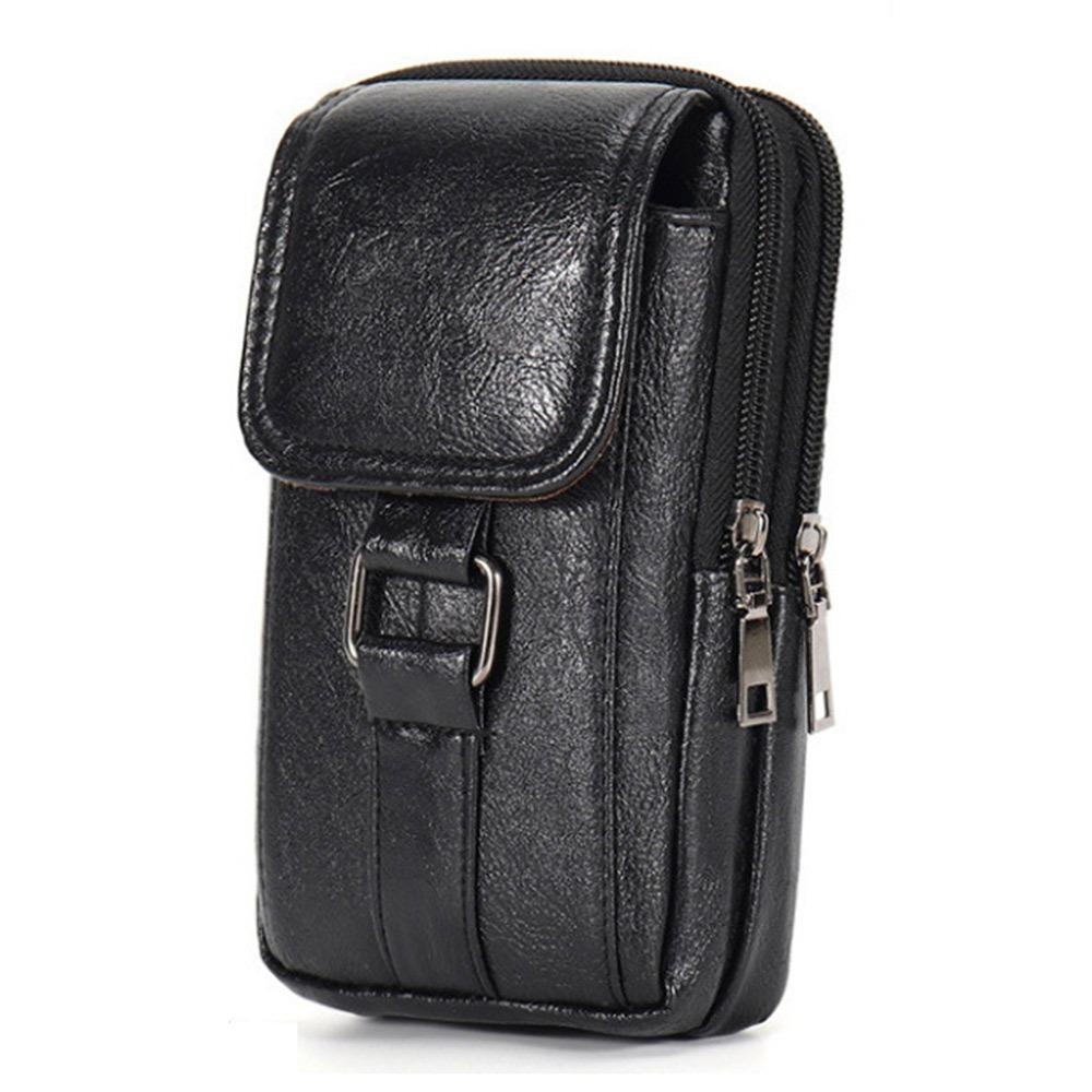 Vintage Style PU Leather Waist Strap Bag Waterproof Multi Layer Mobile Phone Waist Bag with Waist Hook Chest Bag Outdoor