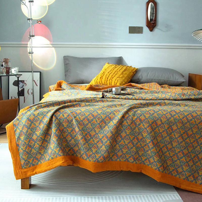 Luxe Drie-Laags Katoenen Gaas Jacquard Plaid – Ademend Multifunctioneel Dekbed voor Zomer, Moeder en Baby.