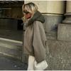 Casual Loose Women Hooded Detachable Cap Crewneck Double-sided Jackets Patchwork Zipper Long Sleeved Warm Coats Autumn Winter Lady Street Outerwear