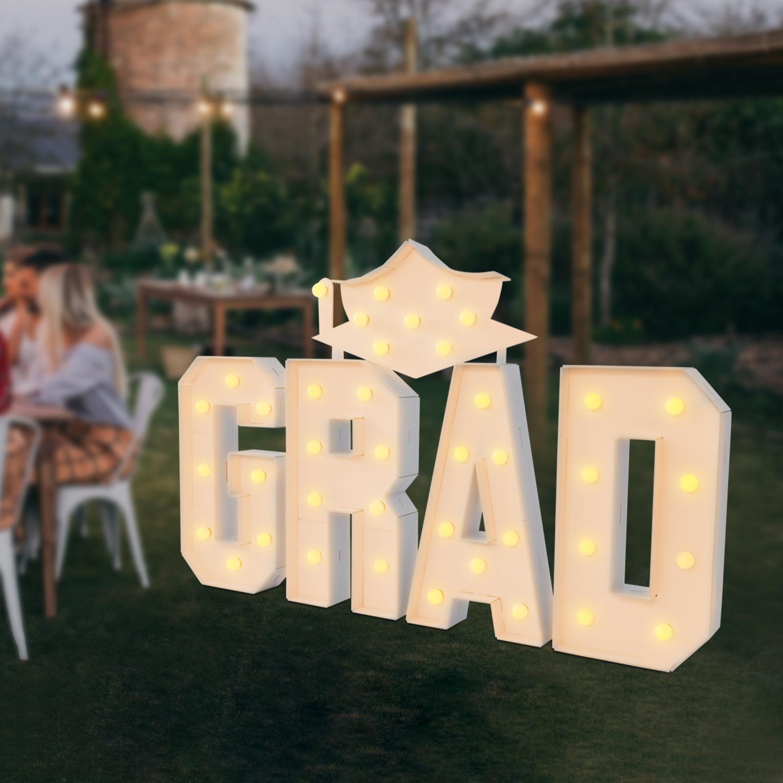 

Graduation Party Decorations, GRAD Light Up Letters Kit, LED Marquee Sign for Graduation Ceremony, Cap Light, Photo Booth Props теплый белый