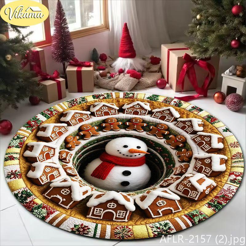 Christmas Round Rug, 3D Zipper Reindeer Pattern Soft Non-Slip Living Room Carpet, Festive Xmas Home Decor, Holiday Gift